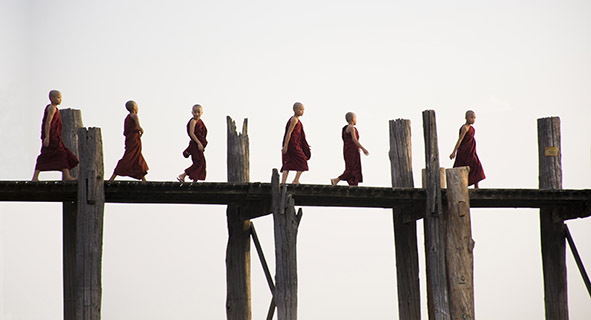 little monks on bridge